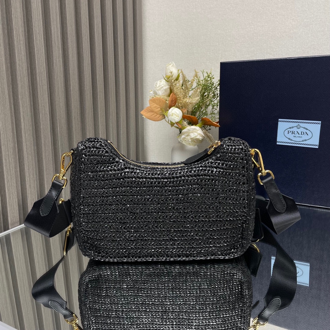 Prada Re Edition 2005 Crochet Shoulder Bag Black 1BH204